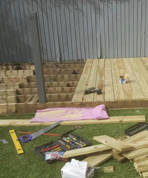 Decking being built in garden